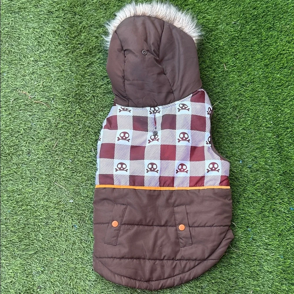 Brown and White Dog Jacket with Hood Size L